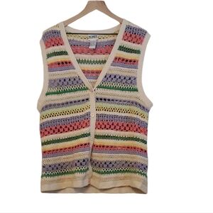 Koret Francisca Vintage Crochet Vest Colorful Pastel Rainbow Knit, Size  L…
